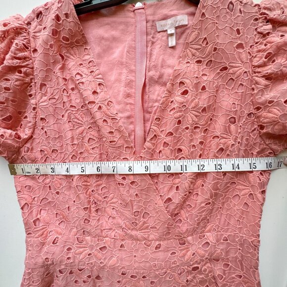 Rebecca Taylor Pink Eyelet Clover Embroidered Silk Cotton Blend Dress size 6 - Picture 10 of 13